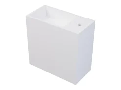 Vente-unique Lave main suspendu blanc en solid surface avec niche - Robinetterie à droite - 40 cm - PUMORI