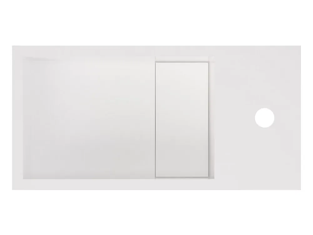 Vente-unique Lave main suspendu blanc en solid surface avec niche - Robinetterie à droite - 40 cm - PUMORI