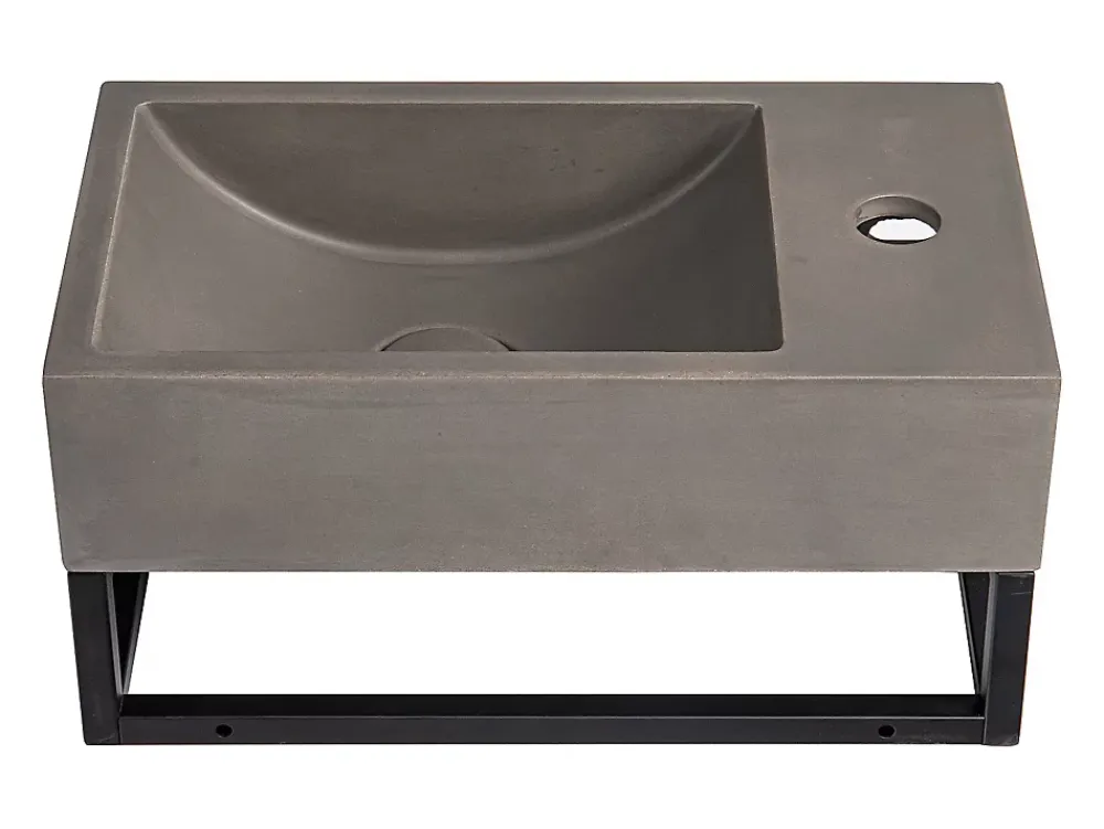 Lavabo|Vente-unique Lave main suspendu en béton avec support - Robinetterie à droite - L40 x l22 cm - UCHAMI