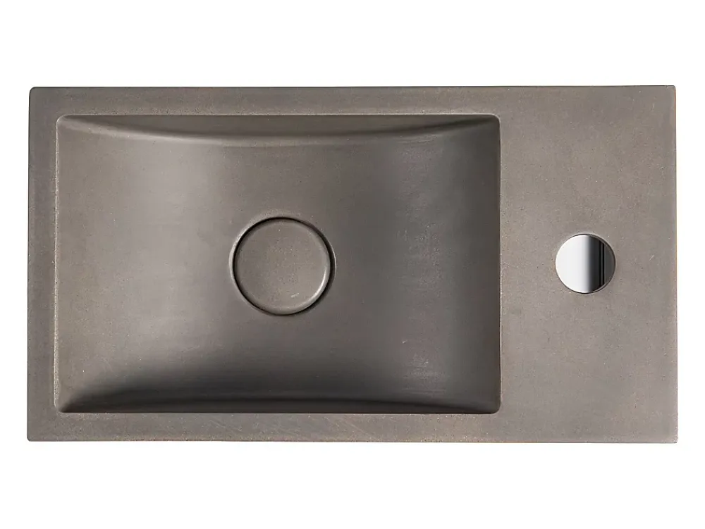 Lavabo|Vente-unique Lave main suspendu en béton avec support - Robinetterie à droite - L40 x l22 cm - UCHAMI
