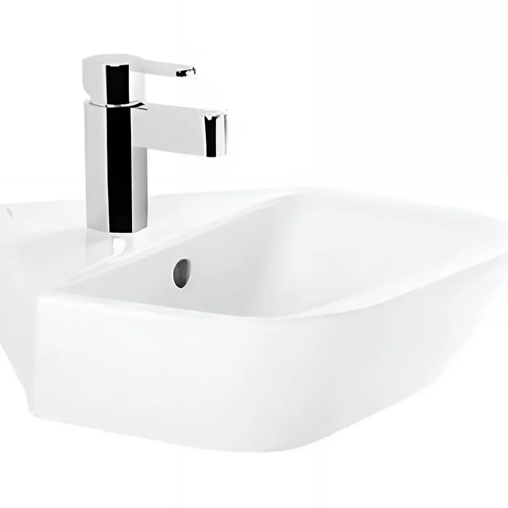 Sanindusa Lave mains d'angle mural céramique traditionnelle Look 45x45 blanc (robinet et vidage non inclus)