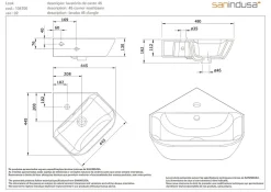 Sanindusa Lave mains d'angle mural céramique traditionnelle Look 45x45 blanc (robinet et vidage non inclus)