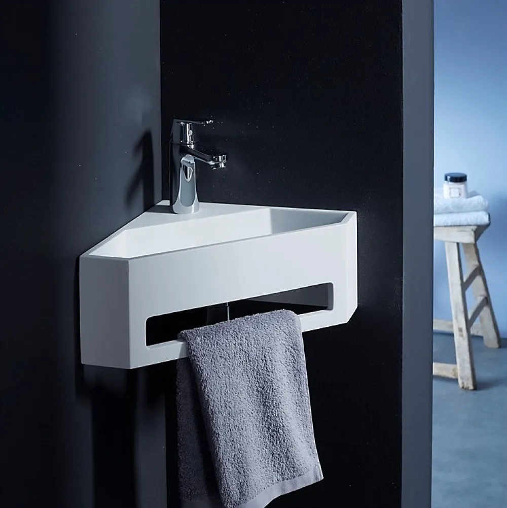Lavabo|Planète Bain Lave mains d'angle scala pour wc en solid surface