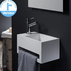 Planète Bain Lave mains Prato avec plage de robinetterie à gauche et porte-serviette