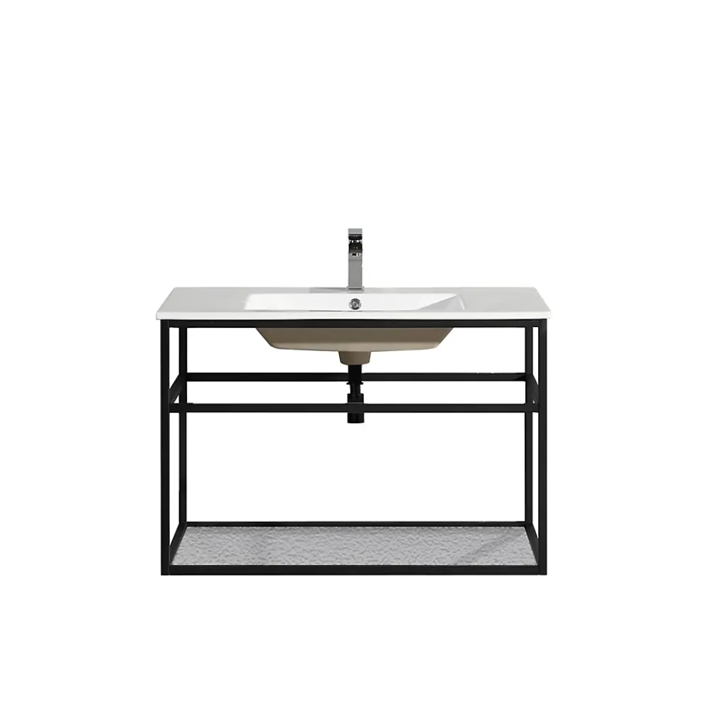 Jindoli Lave-main salle de bain Aquafredo 90 cm finition métal noir