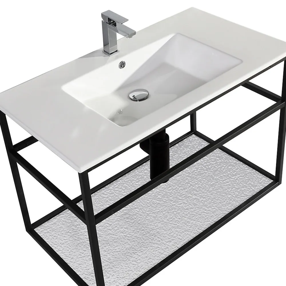 Jindoli Lave-main salle de bain Aquafredo 90 cm finition métal noir