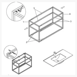 Jindoli Lave-main salle de bain Aquafredo 90 cm finition métal noir