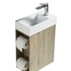 Jindoli Lave-main salle de bain Aquaba 40 cm finition chêne brun