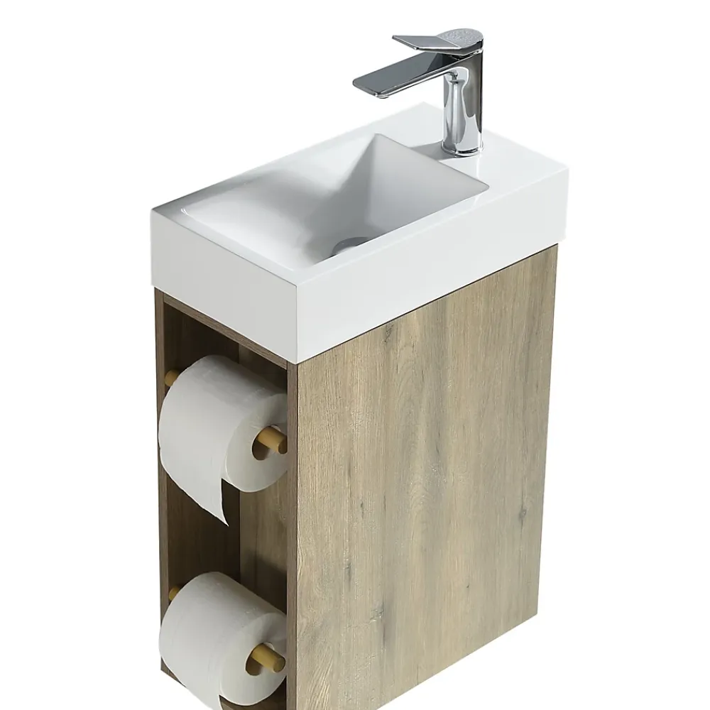 Jindoli Lave-main salle de bain Aquaba 40 cm finition chêne brun