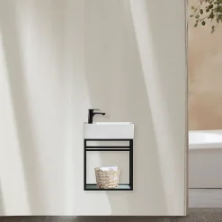 Plan Vasque Lave-Mains|Jindoli Lave-main salle de bain Aquafredo 50 cm finition métal noir