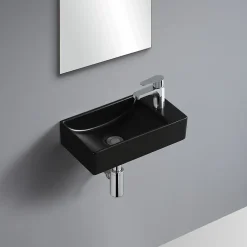 Lavabo|Homesight Lave-mains à suspendre en céramique rectangulaire noir Savy