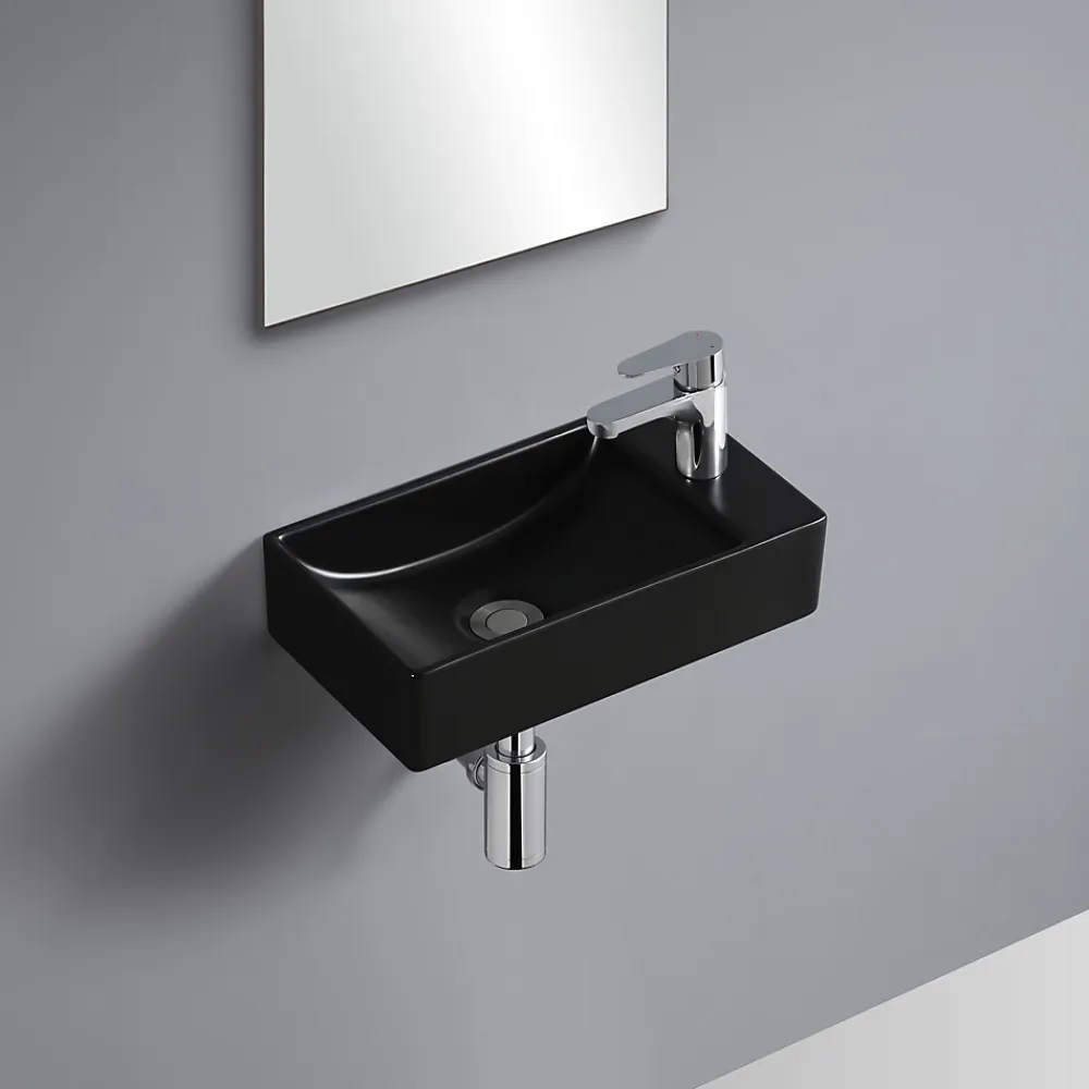 Lavabo|Homesight Lave-mains à suspendre en céramique rectangulaire noir Savy