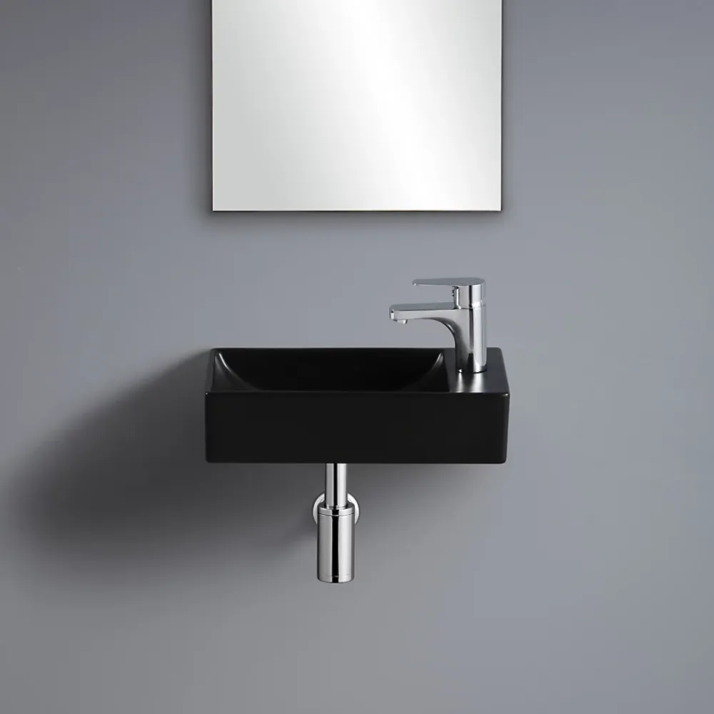 Lavabo|Homesight Lave-mains à suspendre en céramique rectangulaire noir Savy