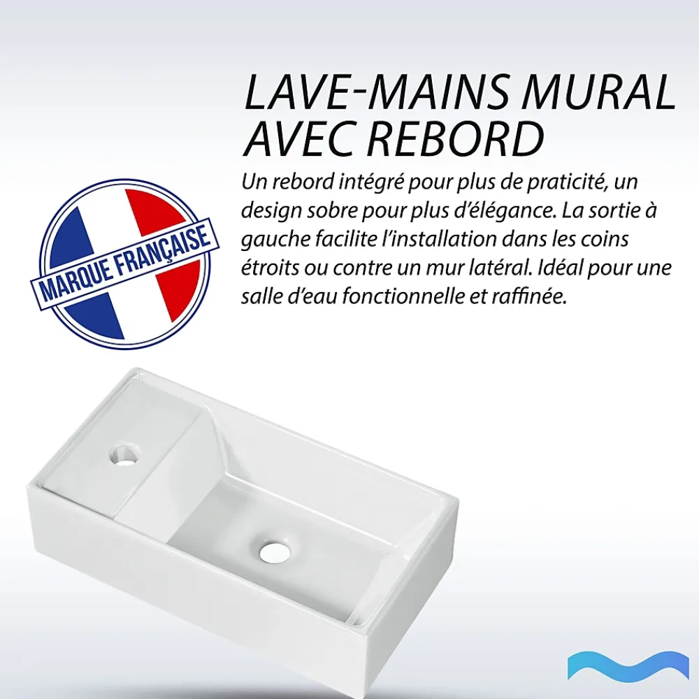 Lavabo|Dileci Lave-mains avec rebord sortie gauche (41,5x22x10cm) -