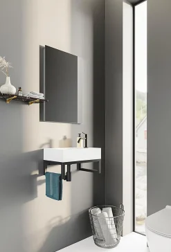 Aquarine Lave-mains blanc mat avec support noir - CAMDEM PACK - Lave-mains blanc avec support