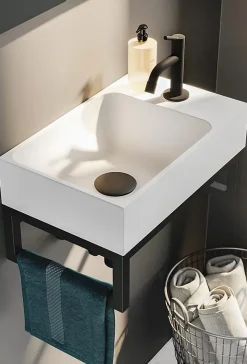 Aquarine Lave-mains blanc mat avec support noir - CAMDEM PACK - Lave-mains blanc avec support
