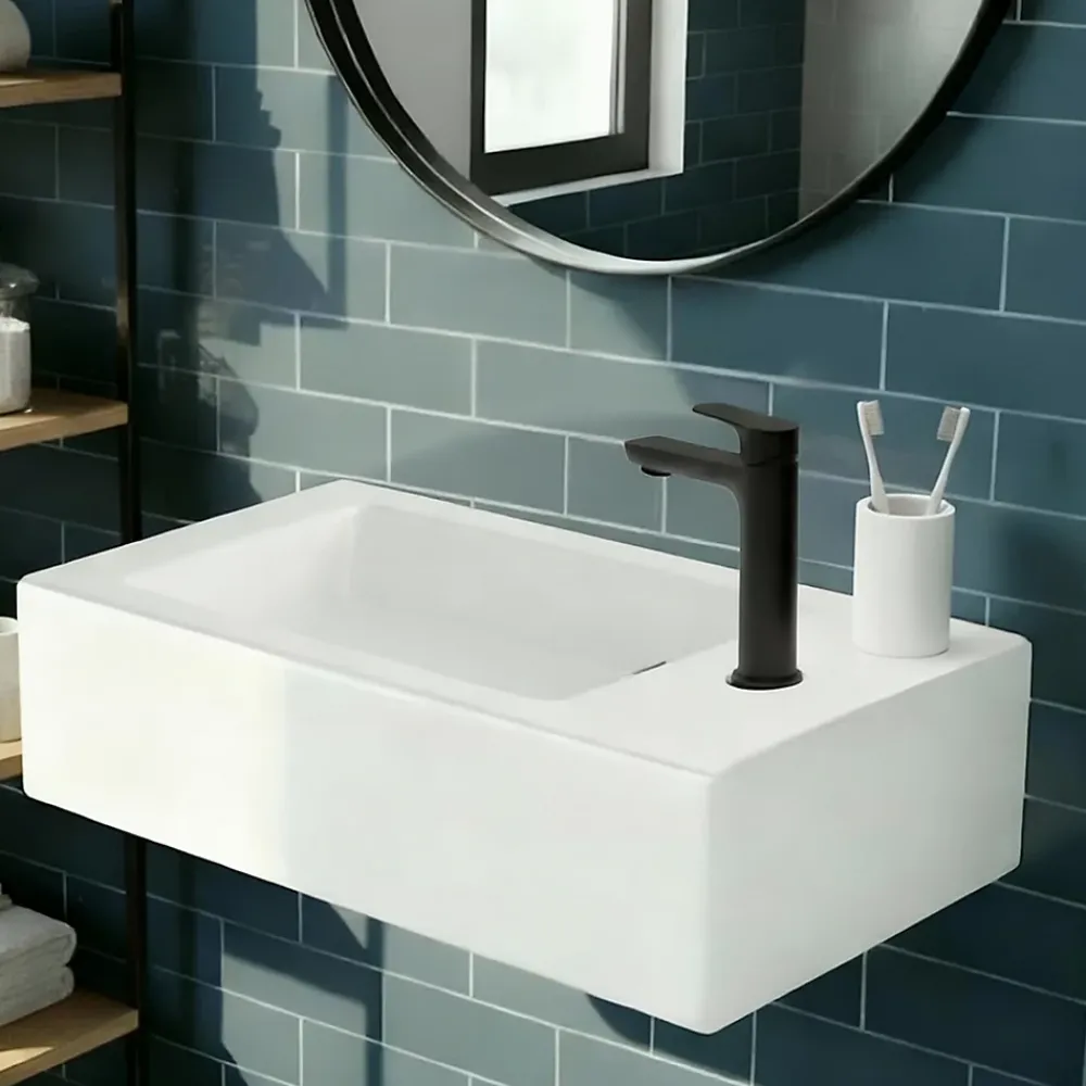 GoodHome Lave-mains céramique blanc Rioni 50 cm