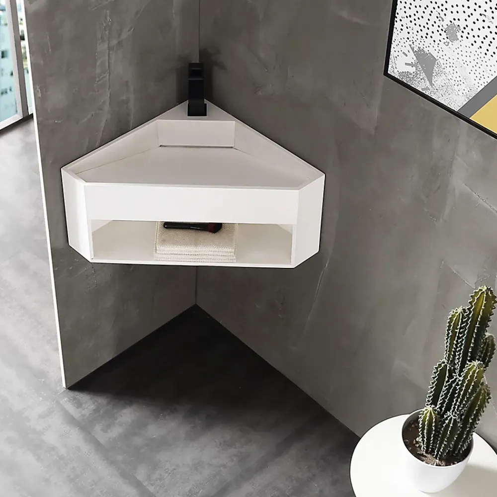Lavabo|Bernstein Lave-mains d'angle en fonte minérale TWG70 - blanc mat - 50x50x28cm