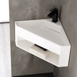 Lavabo|Bernstein Lave-mains d'angle en fonte minérale TWG70 - blanc mat - 50x50x28cm