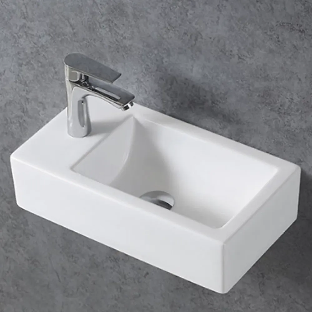 Lavabo|Bernstein Lave-mains en céramique sanitaire KW302 - 45,5x25x12cm - blanc brillant Avec cache blanc brillant, Rangement gauche