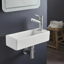 Planète Bain Lave-mains gain de place à suspendre 37 x 15 cm - robinet à droite - Longine