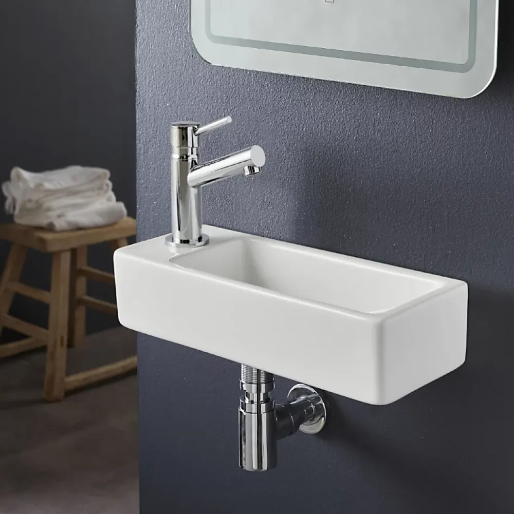 Planète Bain Lave-mains gain de place à suspendre 37 x 15 cm - robinet à gauche - Longine
