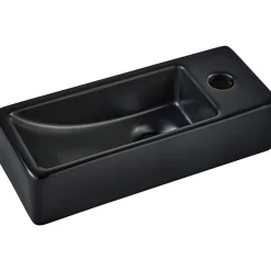 Lavabo|Planète Bain Lave-mains gain de place noir mat à suspendre 37 x 15 cm - robinet à droite - Longine