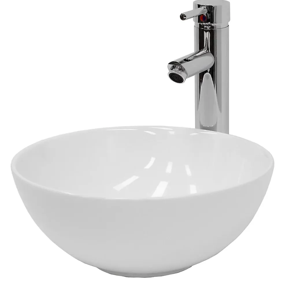 ECD Germany Lave-mains lavabo vasque a poser salle de bain ceramique rond 320 x 320 x 135 mm