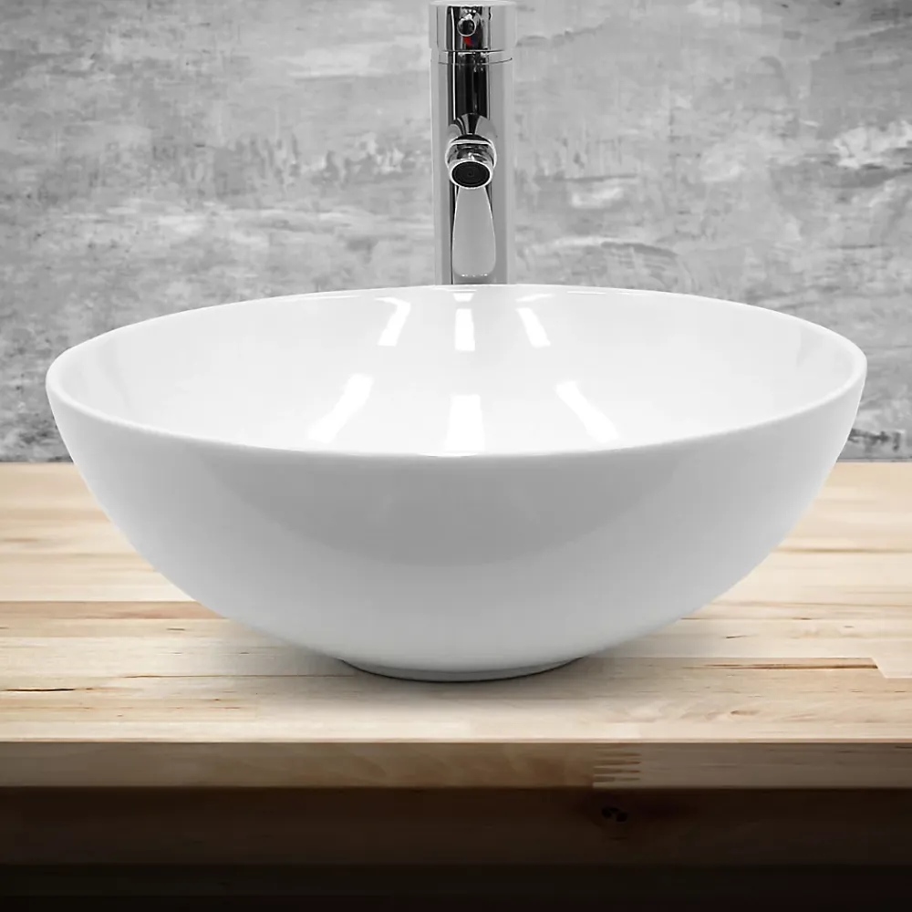 ECD Germany Lave-mains lavabo vasque a poser salle de bain ceramique rond 320 x 320 x 135 mm