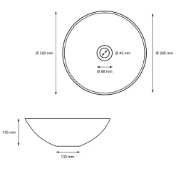 ECD Germany Lave-mains lavabo vasque a poser salle de bain ceramique rond 320 x 320 x 135 mm