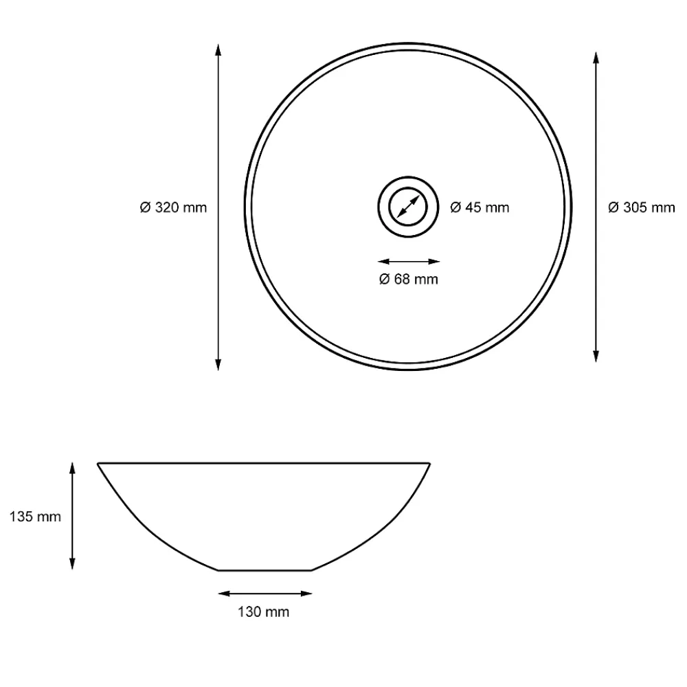 ECD Germany Lave-mains lavabo vasque a poser salle de bain ceramique rond 320 x 320 x 135 mm