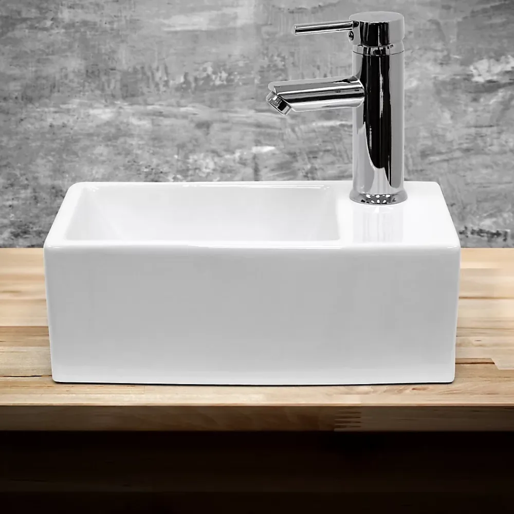 Vasque À Poser|ECD Germany Lave-mains lavabo vasque salle de bain ceramique rectangulaire blanc 350x205mm
