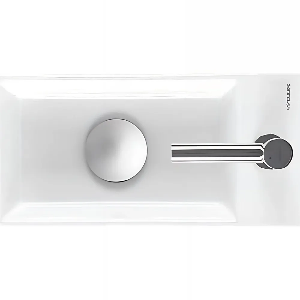 Sanindusa Lave-mains mural compact porcelaine Note blanc cuve à gauche 36x18 avec trou robinet (mitigeur et vidage non inclus)
