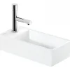 Lavabo|Sanindusa Lave-mains mural compact porcelaine Note blanc cuve à droite 36x18 avec trou robinet (mitigeur et vidage non inclus)
