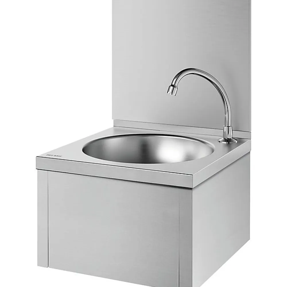 Lavabo|Delabie Lave-mains mural mécanique avec dosseret - Inox