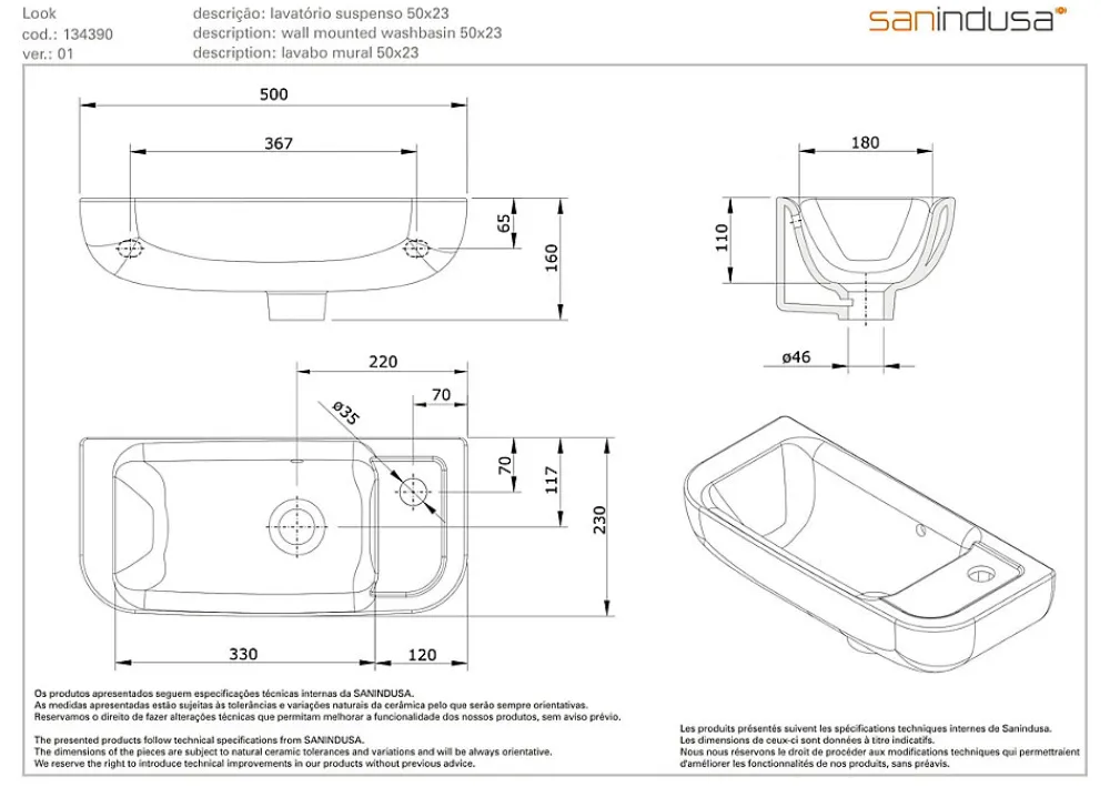 Lavabo|Sanindusa Lave-mains porcelaine vitrifiée mural 50x23 Look blanc