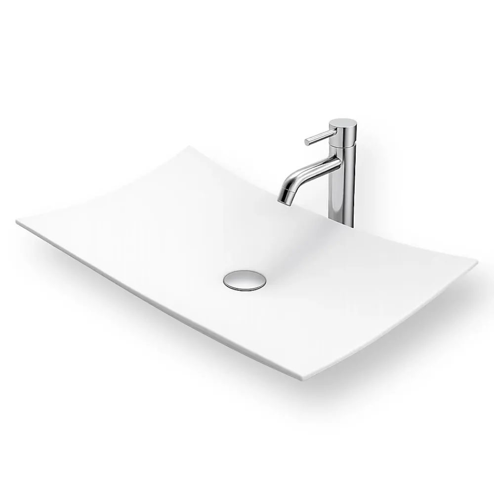Vasque À Poser|Ambra LEAF - Vasque rectangulaire à poser - Design Elégant et Raffiné - Solide et Robuste - Entretien Facile - Blanc - 38 x 60 x 7 cm