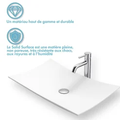 Vasque À Poser|Ambra LEAF - Vasque rectangulaire à poser - Design Elégant et Raffiné - Solide et Robuste - Entretien Facile - Blanc - 38 x 60 x 7 cm