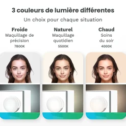 Mirlux LED Miroir Maquillage Hollywood 58x48cm, 2 haut-parleurs Bluetooth, recharge USB & USB-C, Grossissement 10x, blanc