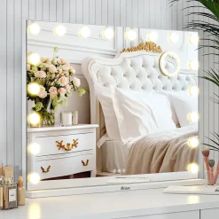 Mirlux LED Miroir maquillage Hollywood 80x60cm, recharge USB & USB-C, Blanc, Technologie Anti-scintillement