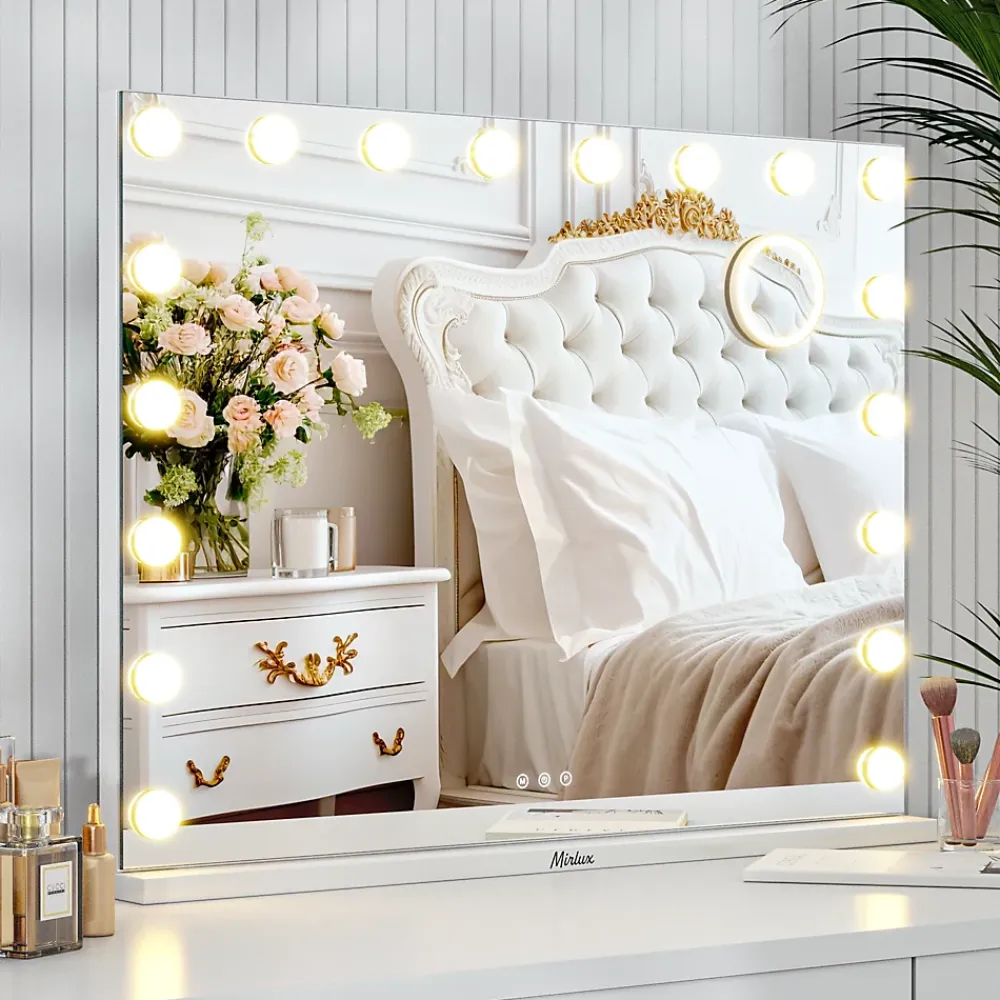 Mirlux LED Miroir maquillage Hollywood 80x60cm, recharge USB & USB-C, Blanc, Technologie Anti-scintillement