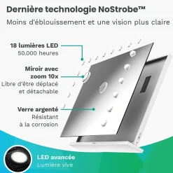 Mirlux LED Miroir Maquillage Hollywood 80x60cm, 2 haut-parleurs Bluetooth, recharge USB & USB-C, Grossissement 10x, Blanc