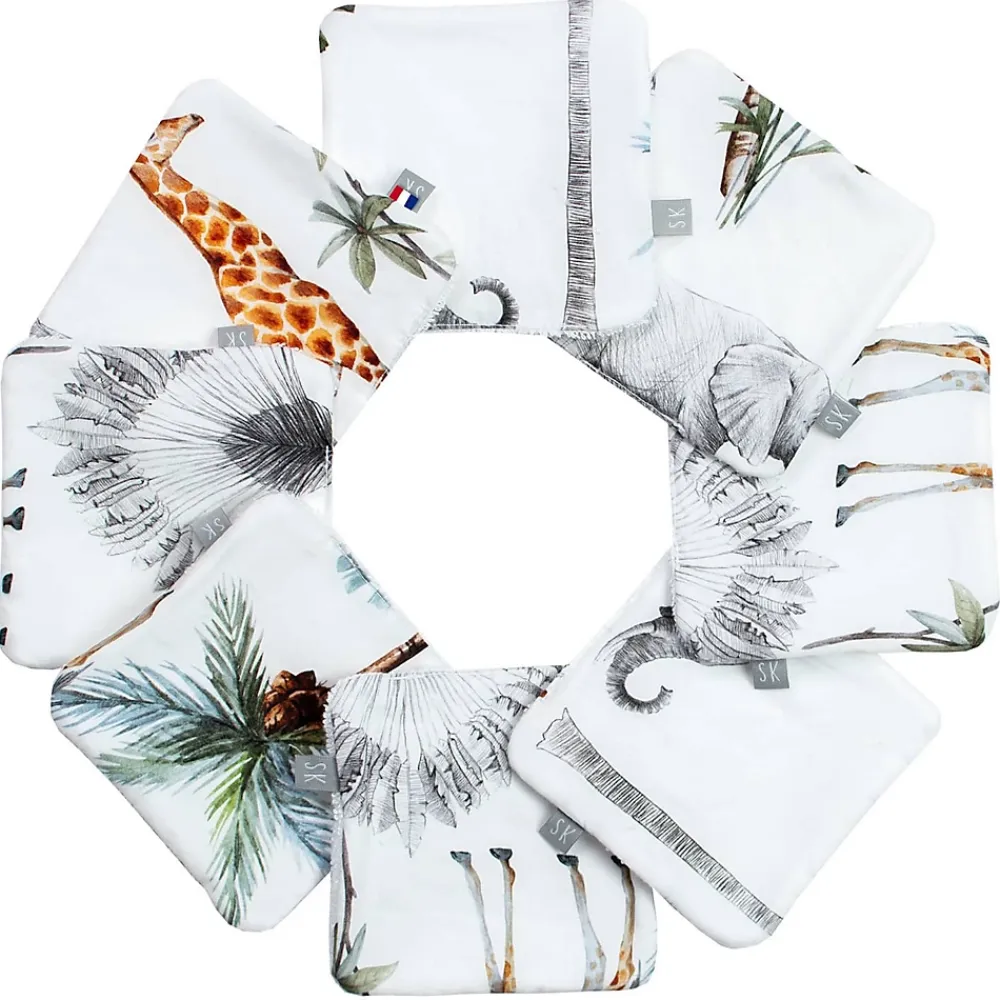 Serviette De Toilette|Sevira Kids Lingettes lavables en bambou 8 pièces Safari