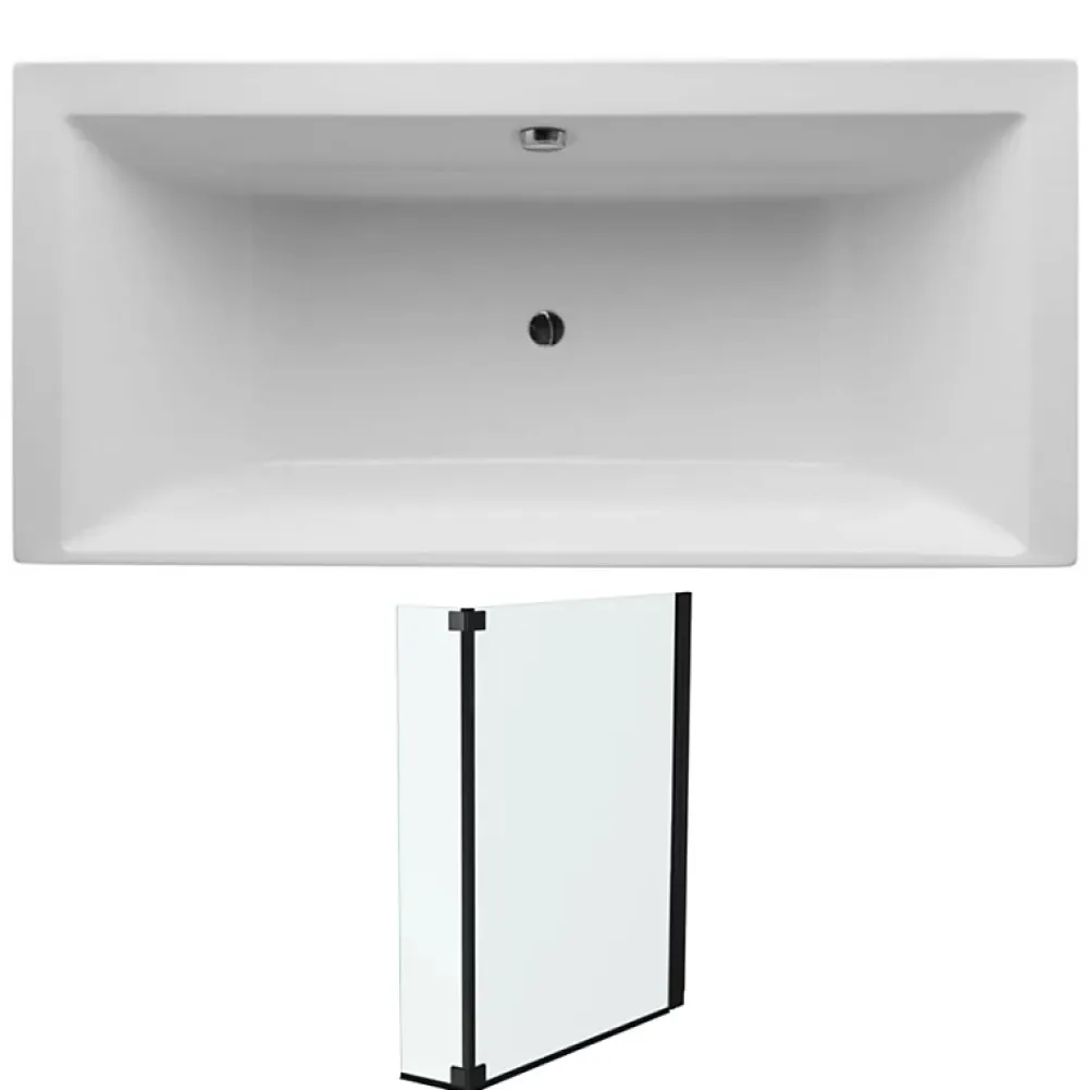 Baignoire Droite|Jacob Delafon Lot baignoire droite 170 X 70 Evok + pare-bain noir mat