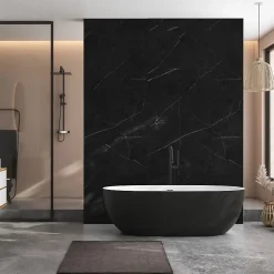 Panneau Mural De Salle De Bains|Decoon Lot de 8 Dalles Murales Douche SPC/PVC Décor Marbre Noir satiné - 38,9x77,8cm - 2,42M²