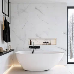 Decoon Lot de 8 Dalles Murales Douche SPC/PVC Décor Marbre Blanc Brillant - 38,9x77,8 cm - 2,42 m²