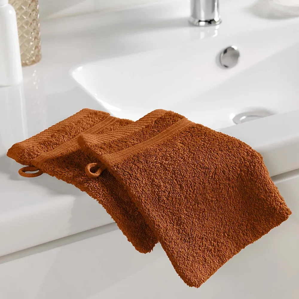 Serviette De Toilette|Eden Lot de 2 gants de toilette 15 x 21 cm Tendresse caramel