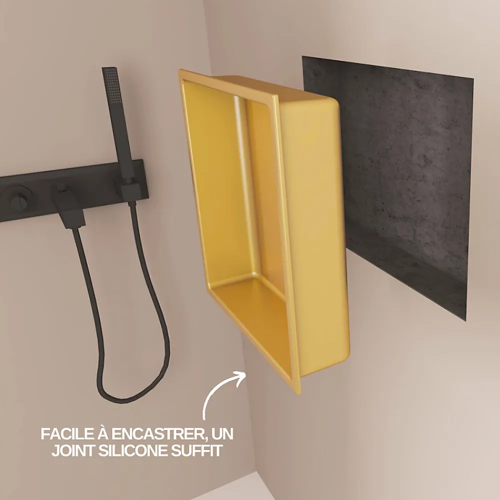Italbox Lot de 2 Niches de Douche Or Satiné - 30x30 cm - Rangement Mural Salle de Bain - NOOK