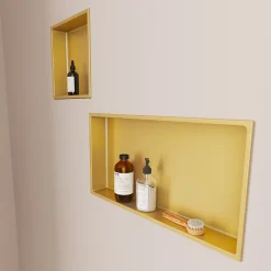 Italbox Lot de 2 Niches de Douche Or Satiné - 30x30 cm - Rangement Mural Salle de Bain - NOOK