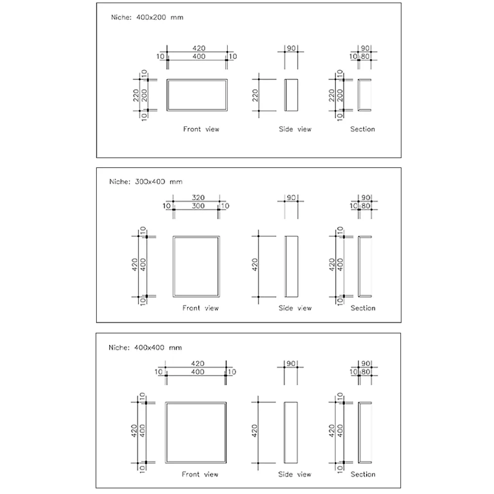 U-tile Lot de 2 niches de douche à carreler - formats intérieurs 40 x 20 cm - 9 cm de profondeur